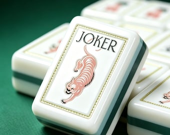 Personalized Custom American Mahjong | 4-Layer Pink Blue White Acrylic, 160 Hand Painted Tiles, Custom Tiger Joker Tile, Holiday Home Gift