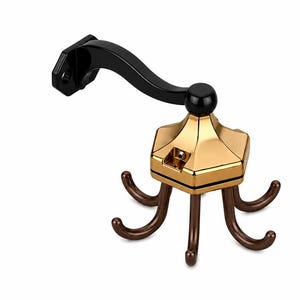 Opvouwbare muurhaak antiek messing en zwart – vintage 5-armige hanger met meerdere haken
