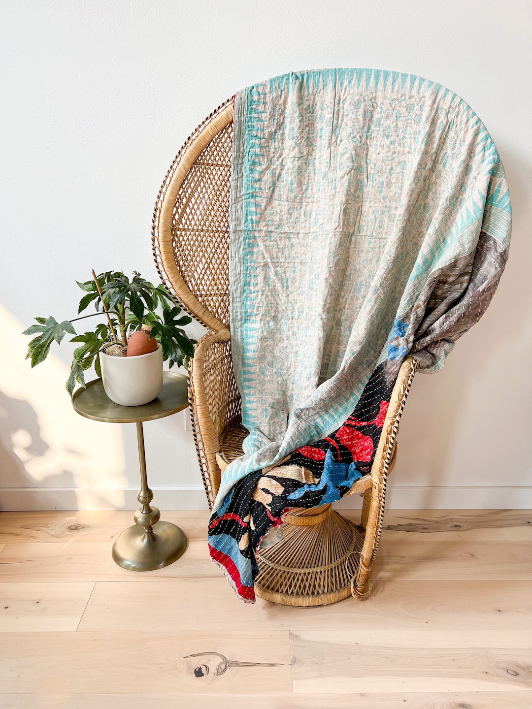 Reversible Kantha Quilt Kantha Throw Blanket Cotton Throw Blanket Boho