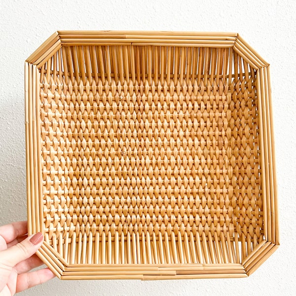 Woven Wicker Tray | Small Storage | Vintage Tray | Coffee Table Tray | Vintage Basket Tray | Woven Straw Catch All Basket | Home Decor