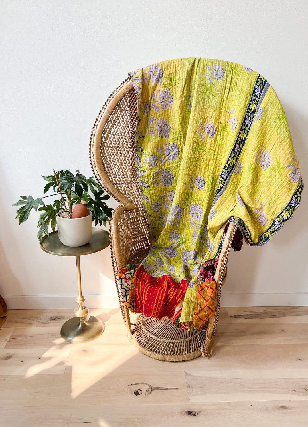 Reversible Kantha Quilt Kantha Throw Blanket Cotton Throw Blanket Boho