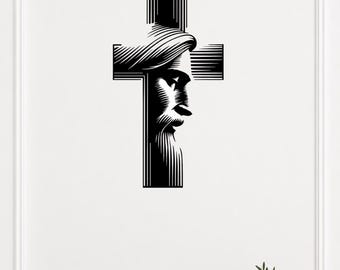 Arte mural de la Cruz de Jesús en formato SVG, archivo de corte láser de la Cruz Cristiana, decoración religiosa para pared, cruz con el rostro de Jesús en formato SVG, decoración para el hogar basada en la fe.