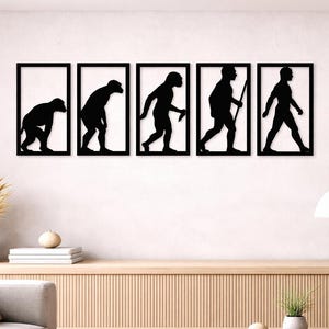 Arte de parede em SVG da evolução humana | Painéis com silhuetas da evolução | Decoração de parede moderna e minimalista (conjunto de 5)
