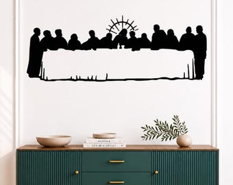 Arte mural de la Última Cena en formato SVG, archivo de corte láser de Jesús y los apóstoles, decoración mural cristiana, SVG católico, arte mural religioso, escena bíblica