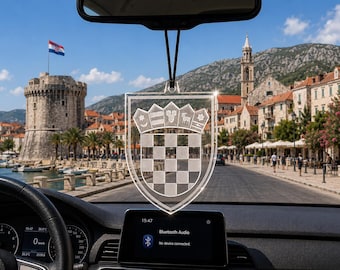 Croatia Acrylic Car Hanging Ornament, Croatian Coat of Arms Car Mirror Decor, Engraved 3mm Acrylic Auto Accessory, Croatia Gift