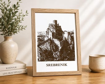 Srebrenik Engraved Wall Art, Bosnia City MDF Artwork, Framed Bosnian Landmark Decor, BiH Hometown Gift, Balkan Wall Decor