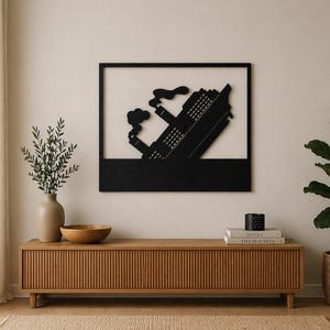 Sinking Ship Wall Art SVG | Titanic Inspired Ocean Scene | Minimalist Nautical Decor