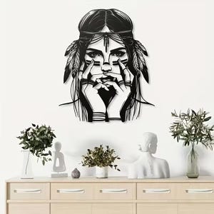 Apache Tribal Woman Wall Art SVG – Native American Portrait Laser Cut File – Wooden Wall Decor