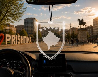 Kosovo Acrylic Car Ornament, Kosovo Map Mirror Charm, Pristina Car Hanging Decor, Balkan Gift, Kosovo Souvenir Auto Decor