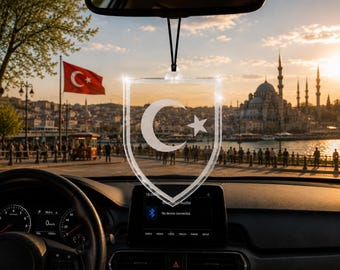 Turkey Acrylic Car Ornament, Turkish Crescent Star Mirror Charm, Istanbul Car Hanging Decor, Turkish Gift, Auto Decor
