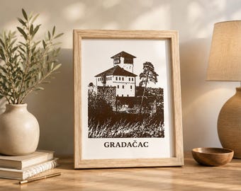 Gradačac Engraved Wall Art, Bosnia City MDF Artwork, Framed Bosnian Landmark Decor, BiH Hometown Gift, Balkan Wall Decor