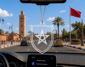 Morocco Acrylic Car Hanging Ornament, Engraved Moroccan Star Car Mirror Charm, Morocco Flag Auto Decor, Moroccan Gift