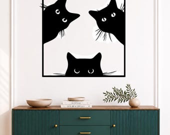 Paquete de archivos SVG de arte mural de gatos, archivo de corte láser de escena de gato en ventana, decoración para amantes de los gatos, decoración mural moderna de gatos, conjunto de archivos SVG felinos