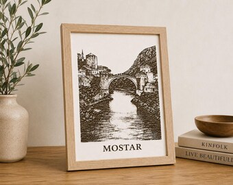 Mostar Bosnia Framed Wall Art | Stari Most Laser Engraved White MDF Decor | Bosnia and Herzegovina Souvenir | Handmade Home Gift