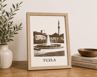 Tuzla Bosnia Framed Wall Art | Laser Engraved White MDF Decor | Tuzla City Souvenir | Bosnia and Herzegovina Gift | Handmade Home Decor