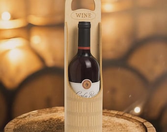 Caja de regalo de vino de madera de 3 mm SVG | Plantilla para portabotellas cortada a láser | Embalaje decorativo para vino | Descarga digital