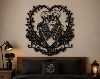 SVG de pareja de esqueletos | Arte mural gótico de amor | Letrero personalizado de pareja de calaveras | SVG de decoración gótica romántica