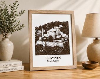 Travnik Engraved Wall Art, Bosnia City MDF Artwork, Framed Bosnian Landmark Decor, BiH Hometown Gift, Balkan Wall Decor