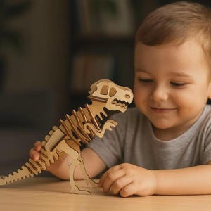 Laserskuren T-Rex 3D-pussel SVG – Trämodellmall för dinosaurie (digital nedladdning)
