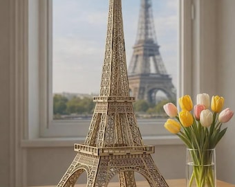 Modelo 3D de la Torre Eiffel cortado con láser (3 mm) SVG: Plantilla de rompecabezas de madera (descarga digital)