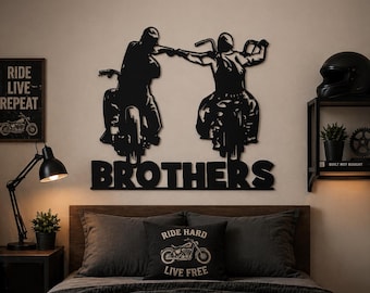 SVG de hermanos motociclistas | Arte mural de hermanos motociclistas | Decoración mural de motocicletas SVG | Letrero de motociclista cortado con láser