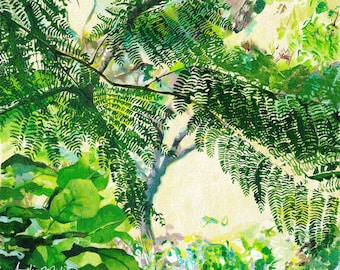 Botanisch acrylkunstwerk geïnspireerd door de natuur | Origineel schilderij met bosvaren