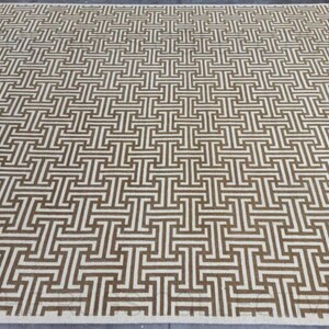 Hand Knotted Wool Rug Brown Ivory Geometric Maze Pattern Area Rug Modern Minimal Design Living Room Bedroom Handmade Soft Neutral Rug
