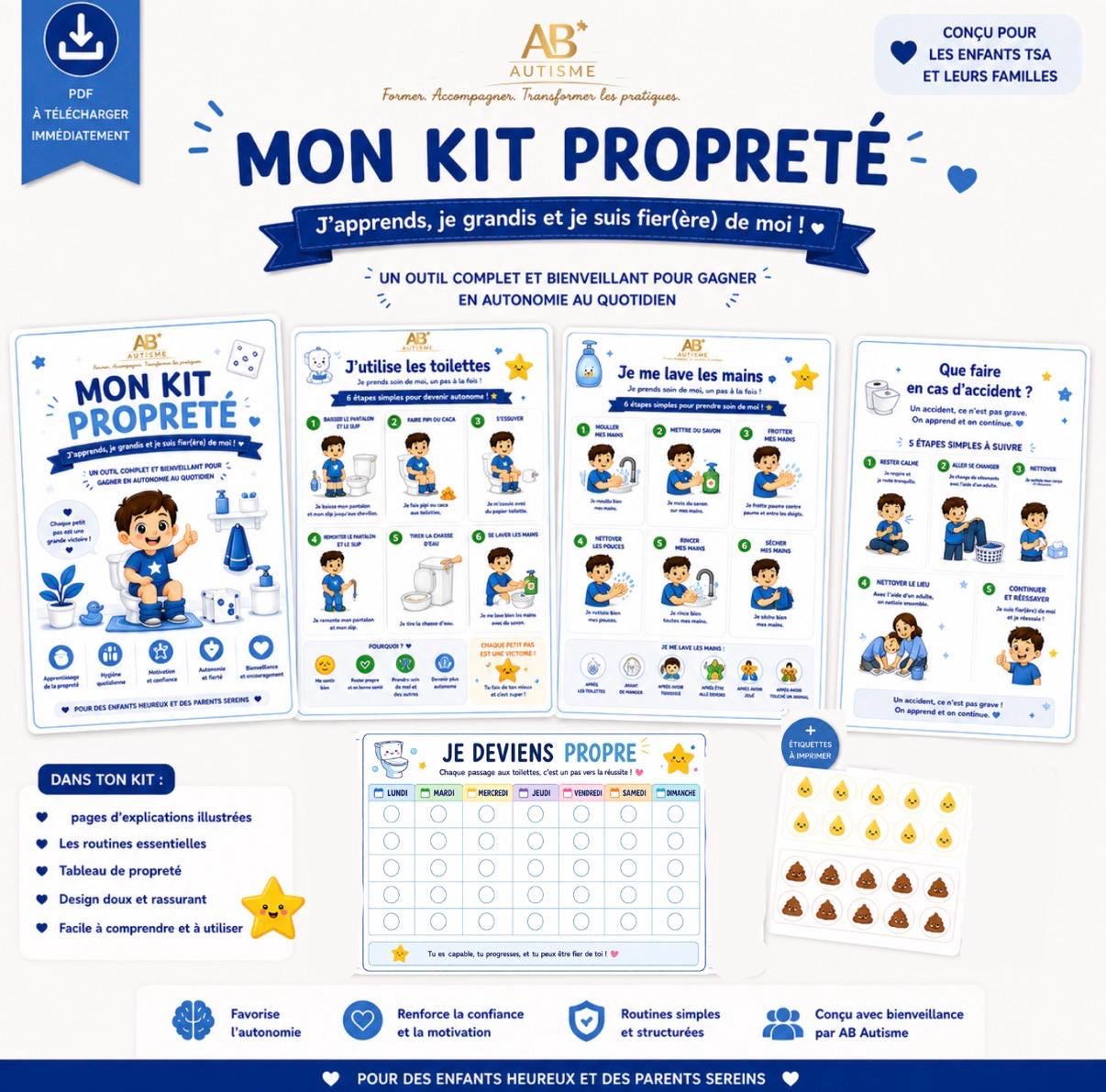 Tableau De Propreté Astronaute Avec 210 Autocollants Récompenses – Apprentissage Du Pot – Garçons Et Filles – Dès 2 Ans
