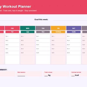 Weekly Workout Planner | Fitness Tracker, Exercise Log (A4 PDF Download)