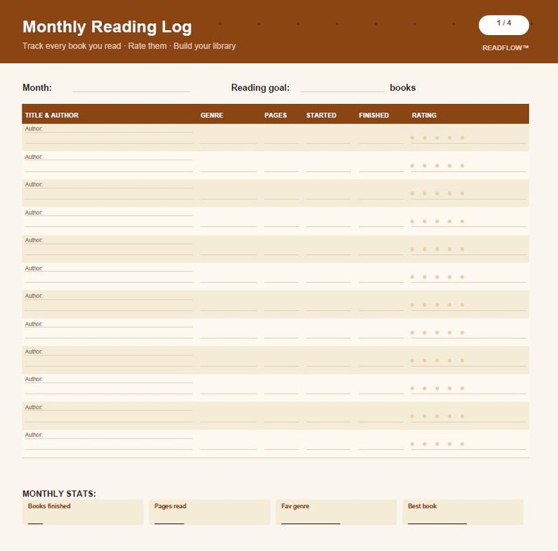 Reading Tracker Printable PDF | Book Journal, Reading Log (A4 Download ...