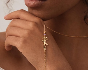 Personalized Name Bracelet with Birthstone, Custom Gold Bracelet Women, Personalized Jewelry Gift for Her, Womens Bracelet, Custom Jewelry