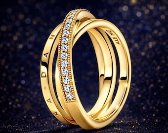 Pandora Goldring, dreifach pavébesetzter Kreuzring mit trendigem Halo, Strass, Diamant und Zirkonia