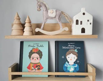 Conjunto de 2 Prateleiras de Carvalho para Quarto Infantil, Prateleiras Flutuantes para Livros e Brinquedos, Suportes de Parede em Madeira para Livros e Brinquedos