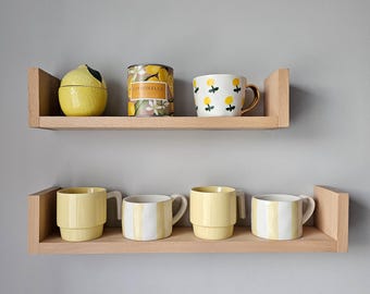 Beech Wood Wall Shelf, Minimalist Floating Shelf for Kitchen, Kids Room & Living Room