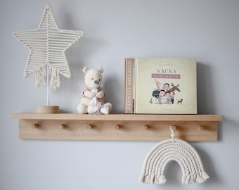 Appendiabiti in legno con ripiano, appendiabiti per bambini, decorazione per la cameretta, rovere