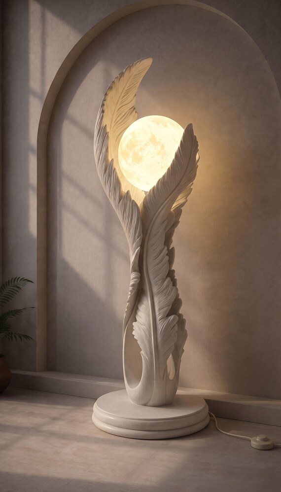 Feather Moon Floor Lamp – Angel Wing Celestial Light
