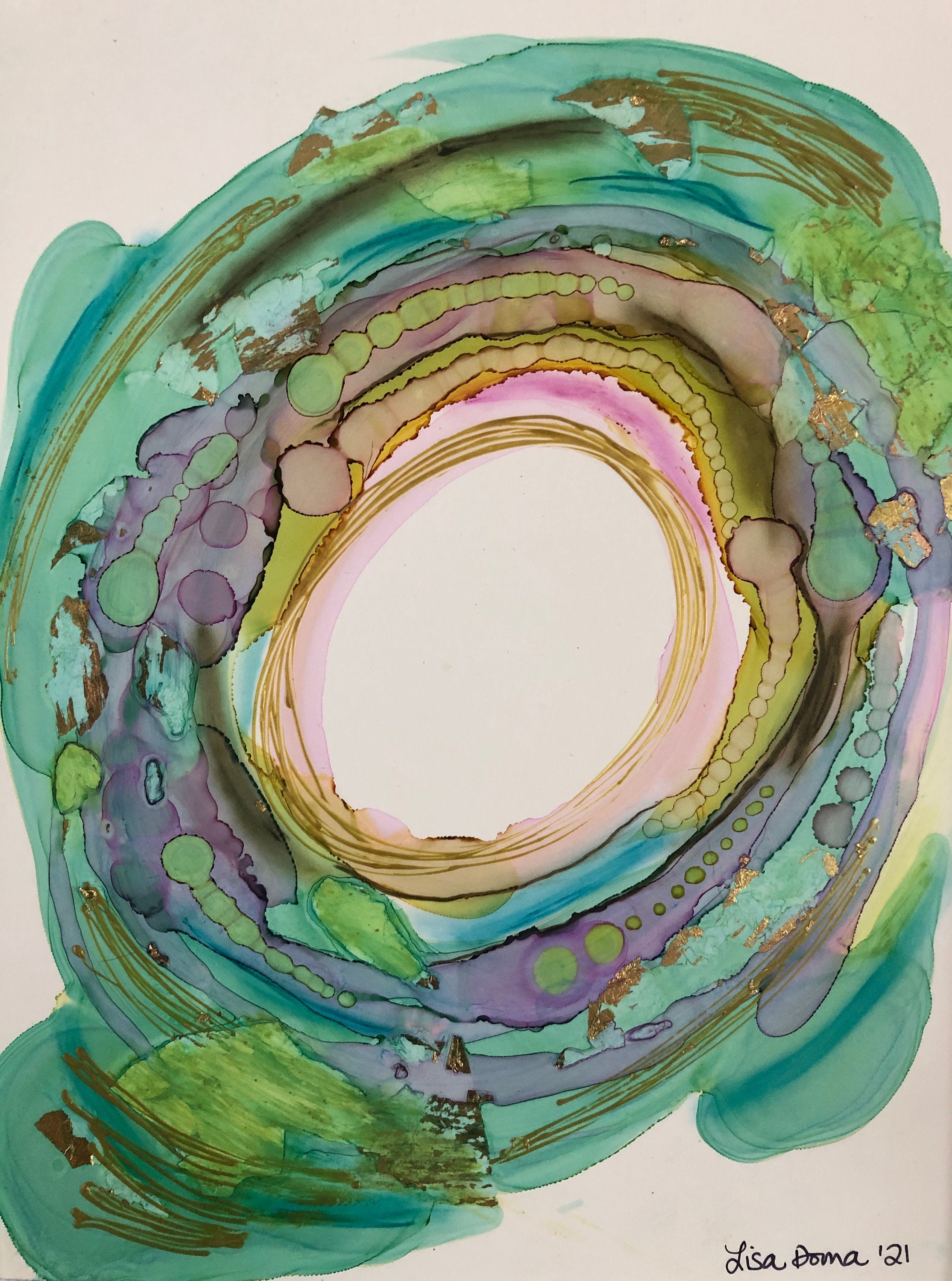 ORIGINAL Alcohol Ink Mixed Media Art with Mat Included
