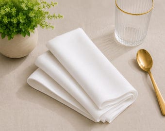 Set of 4 White Stonewashed Cotton Dinner Napkins, Soft Wedding Table Linen