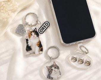 Custom Pet Photo Keychain, Personalized Acrylic Pet Portrait Keyring, Memorial Keepsake Gift