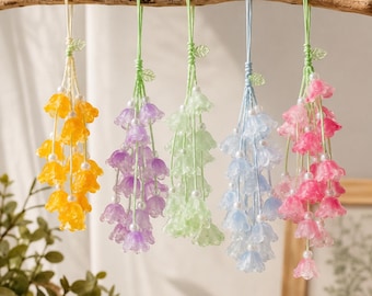 Handmade Beaded Lily of the Valley Keychain, Pastel Floral Bag Charm, Cottagecore Boho Accessory