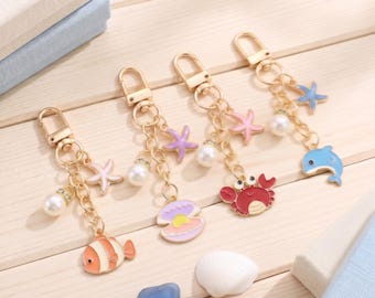Nautical Ocean Keychain, Marine Life Charms, Gold-Tone Alloy Bag Accessory