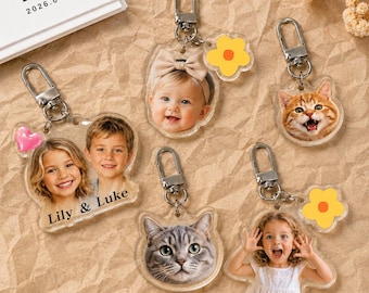 Custom Photo Acrylic Keychain, Pet Portrait Charm, Personalized Keepsake Gift