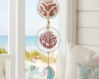 Sea Shell Suncatcher, Coastal Beach House Decor, Crystal Prism Rainbow Maker