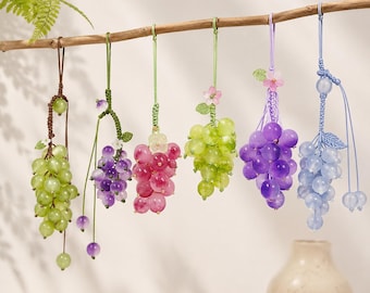 Handmade Beaded Grape Charm: Glass Fruit Pendant Keychain, Fairycore Bag Accessory