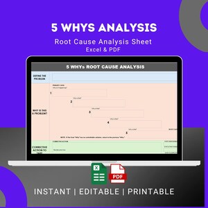 5 Whys Root Cause Analysis Template | RCA Worksheet Excel | Lean Six Sigma