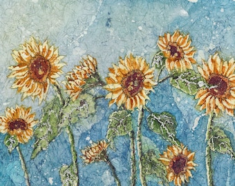 Sunflower Watercolor Batik Art Print on Fine Art Paper