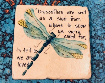 Personalized Hand-painted Dragonfly Painting on A Stone Tile, Gift For A Dragonfly Lover,Fine Art.