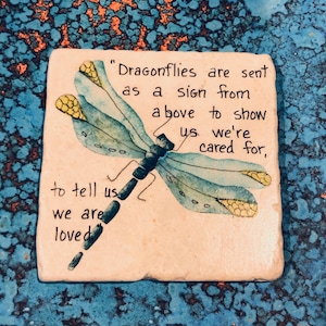 Personalized Hand-painted Dragonfly Painting on A Stone Tile, Gift For A Dragonfly Lover,Fine Art. image 1