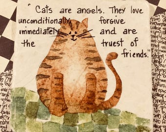 Personalized Cat Inspirational Painting on Stone tile, A gift for Cat Lover, Hand-painted, Hand-printed