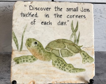 Hand-Painted Turtle Stone Tile: Personalized Whimsical Art